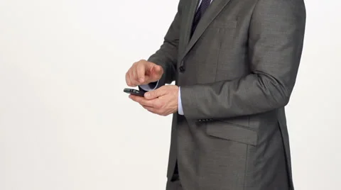 Slow-Mo: Businessman's Hand Using Phone And Expressing Achievement Stock Footage 36991353