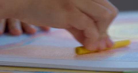 Slow-Mo Child Colouring Paper With Wide Side Of Crayon Stock Footage 90854530