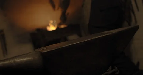 Slow Mo Close Up A Blacksmith Hard At Work Stock Footage 112856027