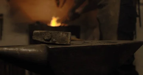 Slow Mo Close Up Man Forging Piece Of Metal Stock Footage 112833842