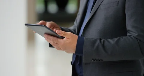 Slow Mo Close Up Man Working On Tablet Stock Footage 97145149