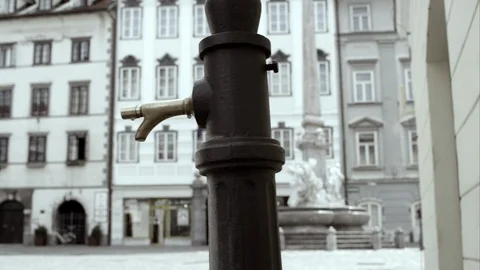 Slow Mo Close Up Pouring Water From Drinking Fountain Stock Footage 120020135