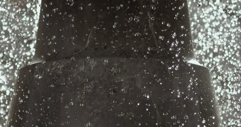 Slow Mo Close Up Rain Falls Around Stone Column Stock Footage 113334346