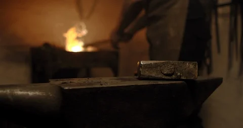 Slow Mo Close Up Traditional Blacksmith Working 库存影片 112834706