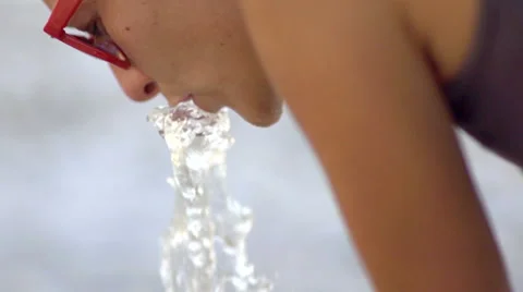 Slow-Mo: Close-Up Of A Woman Drinking Water Stock Footage 40010607