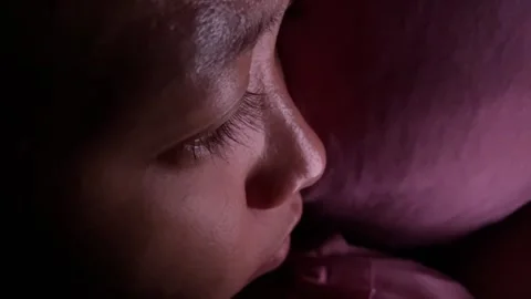 Slow mo close up of woman face watching smartphone before night sleep. Stock Footage 342581749