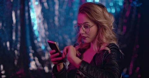 Slow Mo Cool Girl Dancing And Browsing Phone Stock Footage 120696226