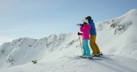 Slow Mo Of Couple Looking At Amazing Winter View Stock Footage 140189798
