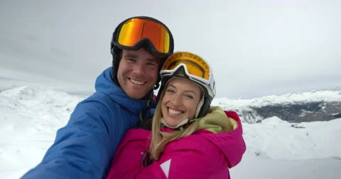 Slow Mo Of Couple Smiling Into Smartphone While Taking Photo Stock Footage 139401372