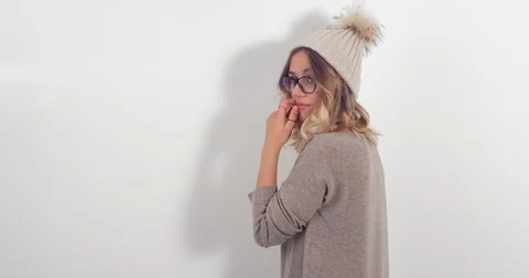 Slow Mo A Cute Hat For Winter Stock Footage 120694864