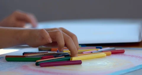 Slow-Mo Deciding Which Crayon To Choose Stock Footage 90854418
