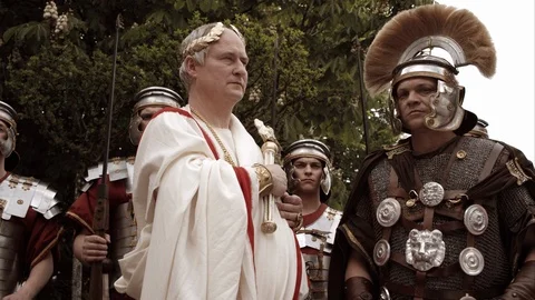 Slow Mo Emperor With Scepter And Centurion Stock Footage 120518520