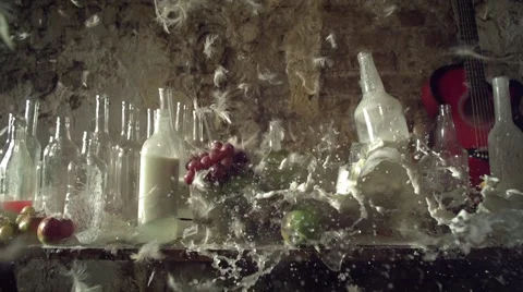 SLow mo explosion bottle of milk Stock Footage 51329119
