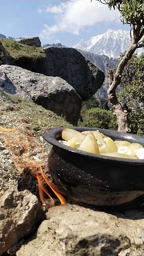 Slow mo Fire cooked vegetales Stock Footage 154757823