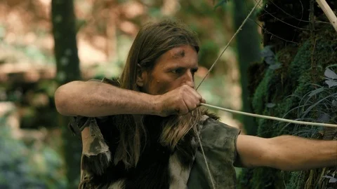 Slow Mo Focused Archer Takes His Shot Stock Footage 113405180