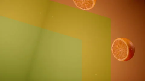 Slow-mo: Fresh Orange And Lemon Slices Tossed Up Flying Hanging In The Air And Stock Footage 137313732