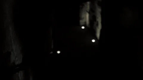 Slow Mo Guard With Torch And Prisoner In Dark Stairwell 库存影片 120169924