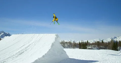 Slow Mo Of Male Doing Tricks On Skies Stock Footage 139398045