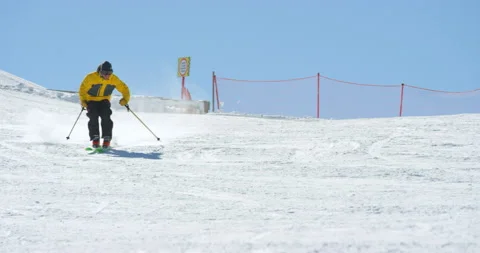 Slow Mo Of Man Going Fast Down Snowy Hill Stock Footage 139400100