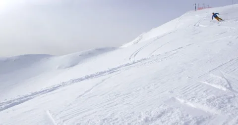 Slow Mo Of Man Skiing During Winter Stock Footage 140323837