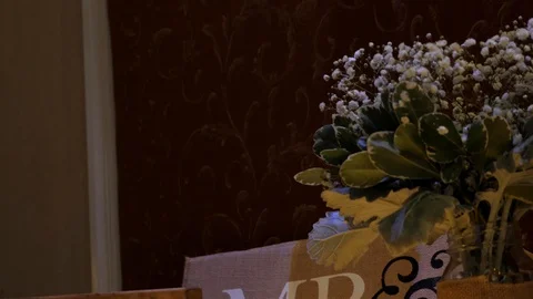 Slow-Mo Mr &amp; Mrs Sign with candles pan down Stock Footage 110711571