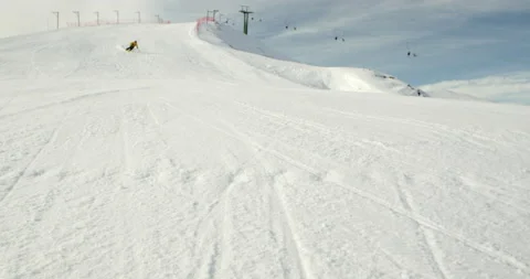 Slow Mo Of Person Skiing During Winter Holiday Stock Footage 140190012