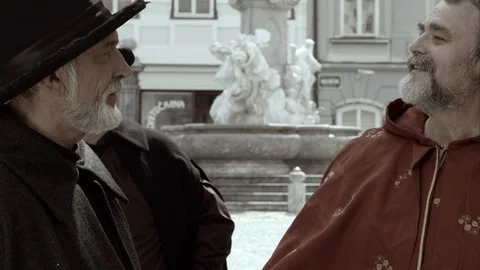 Slow Mo Priest Shaking Hands With Townspeople Stock Footage 120016513