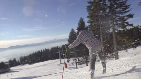 Slow-Mo: Professional Skier Skiing With Alternately Lifting Skis Stock Footage 34520923