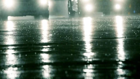 Slow Mo Rain On Road Stock Footage 70683931