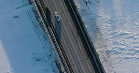 Slow Mo Rotating Aerial Over Traffic On 169 Bridge In Winter Champlin Minnesota Stock Footage 228894662
