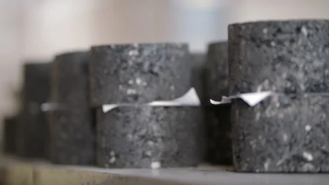 Slow-mo: Segregated Asphalt Samples Lying on the Table in the Laboratory Stock Footage 138803281