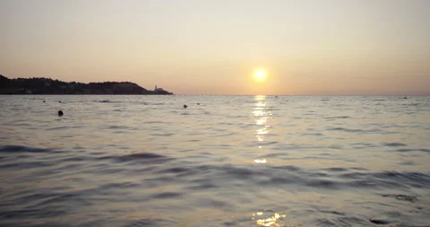 Slow Mo Shot Of Beautiful Ocean During Sunset Stock Footage 141648066