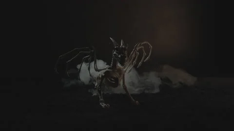 Slow-Mo Shot of Dragon Skeleton with Smoke Coming from Behind  Stock Footage 138409980