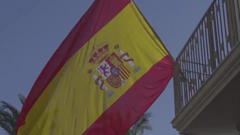 Slow mo of Spanish flag moved by the wind Stock Footage 140059733