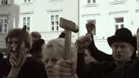 Slow Mo Townspeople Protesting Stock Footage 120445939