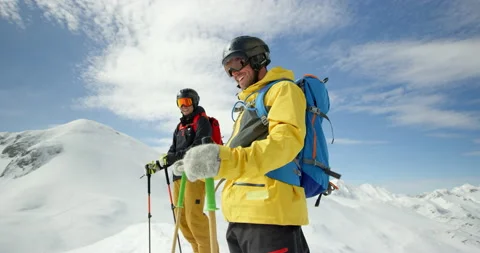 Slow Mo Of Two Men Preparing To Go Down Steep Hill Stock Footage 140192339