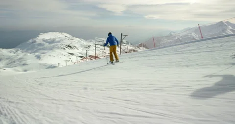 Slow Mo Of Two People Skiing Stock Footage 140122225
