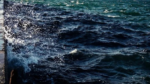 Slow mo the wave is broken about the quay Video stock 84764403