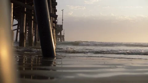 Slow Mo Waves and Pier Stock Footage 80963051