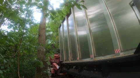 Slow-Mo: Woodchips rain down from forest canopy during Forest Control Operation Stock Footage 145509126