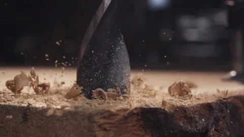 Slow-Mo Woodworking: Drill in Action Stock Footage 265428627