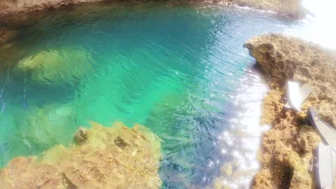 Slow mode of horizontal pane view look down to turquoise green blue ocean sea ri Stock Footage 312401093