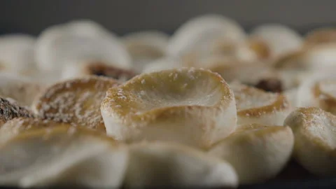 In slow motion 120 fps take piece of marshmallow with fork Stock Footage 101733258