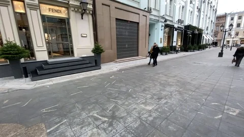 Slow motion (120 fps) walking down a shopping alleyway in Moscow Stock Footage 124196929