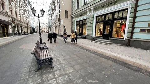 Slow motion (120 fps) walking down a shopping alleyway in Moscow  Stock Footage 124196966