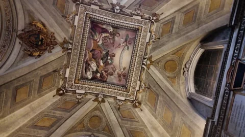 Slow Motion 180 Degree Tracking Pan Of Rome Basilica Baptistery Interior Stock Footage 330122045