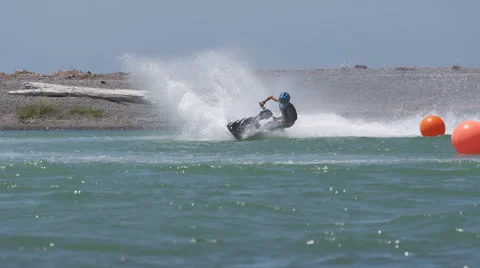 Slow motion 180 fps jetski standing rider Stock Footage 59711014