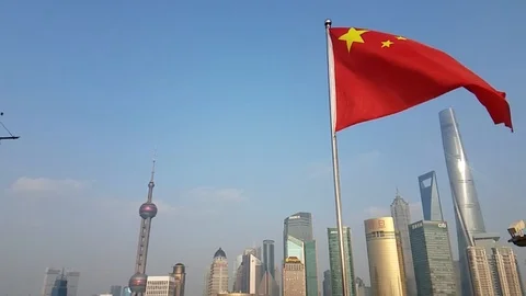 Slow motion 240FPS high Speed Chinese Flag shanghai pudong landmark Stock Footage 90896964