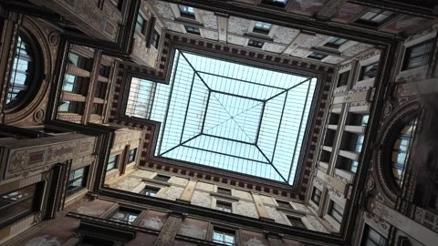 Slow Motion 360 Degree Tracking Shot Of Glass Ceiling In Galleria Sciarra Rome Stock Footage 329713157