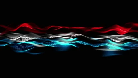 Slow motion 3D animation of red,white and blue waves made out of light particles Vidéo 140888628